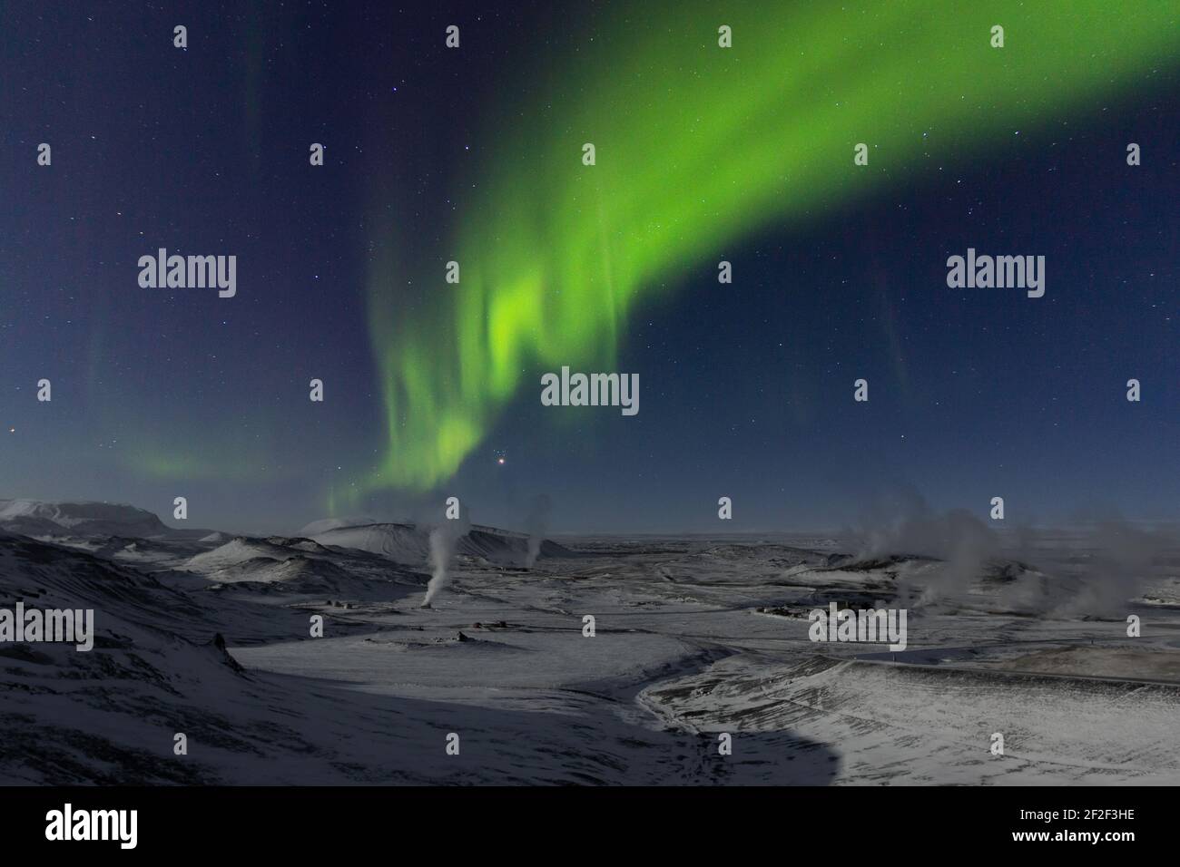 Aurora boreale nella zona geotermica di Myvatn Foto Stock