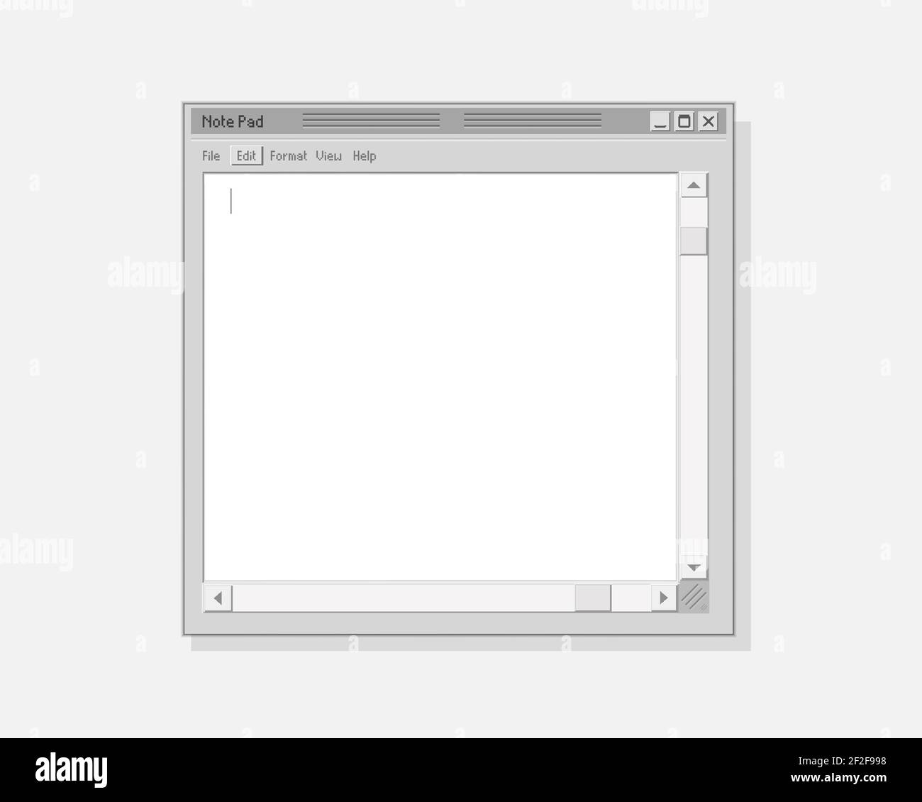 Blocco note del computer retrò. Web notebook per note testo schermo vuoto con cursori a scorrimento facile da usare vecchia interfaccia. Illustrazione Vettoriale