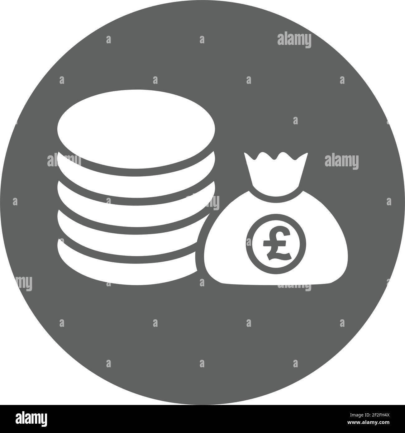 Monete, denaro, sterlina icona è utilizzato nella progettazione e lo sviluppo di siti web, commerciali, mezzi di stampa, web o qualsiasi tipo di progetto di design. Illustrazione Vettoriale