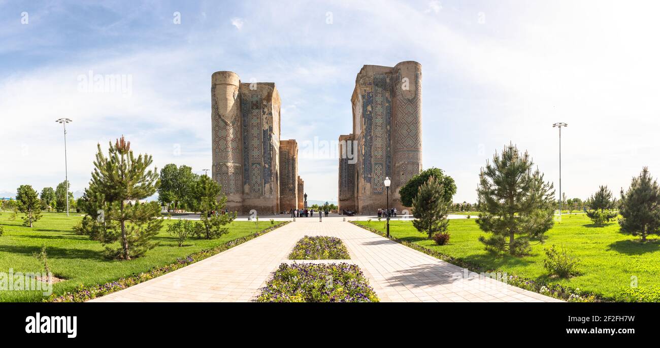 Rovine del Palazzo d'Estate di Timur, Ak Sarai a Schar-e SABS, Uzbekistan Foto Stock