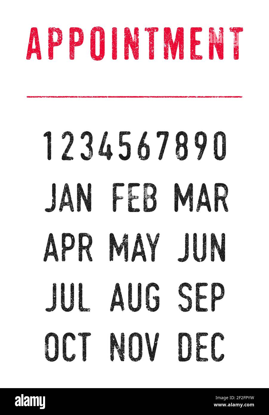 Illustrazione vettoriale della parola appuntamento con la riga e le date modificabili (giorno, mese e anno) nei timbri a inchiostro Illustrazione Vettoriale