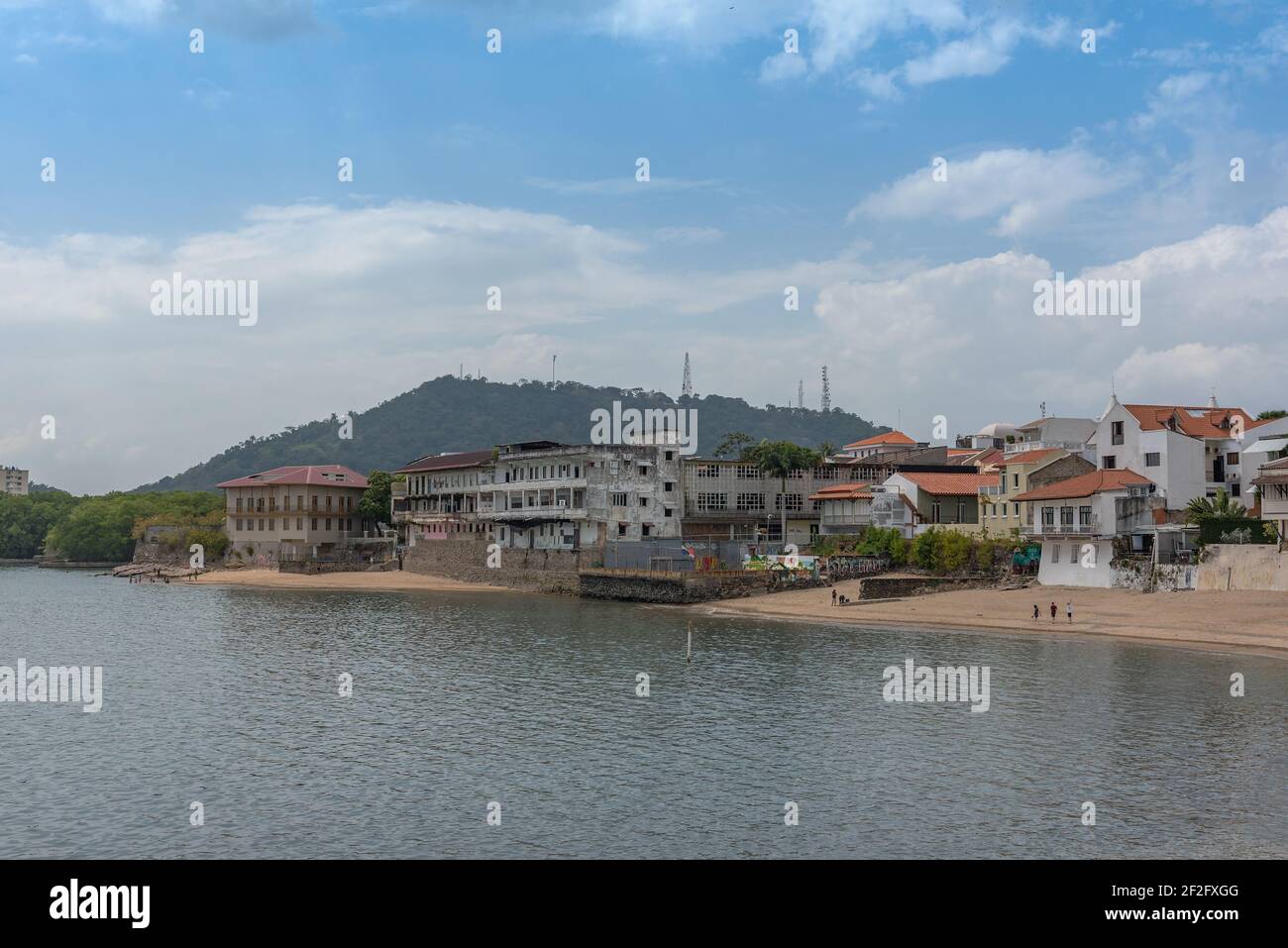 Facciate di edifici nel centro storico, casco Viejo, Panama City Foto Stock