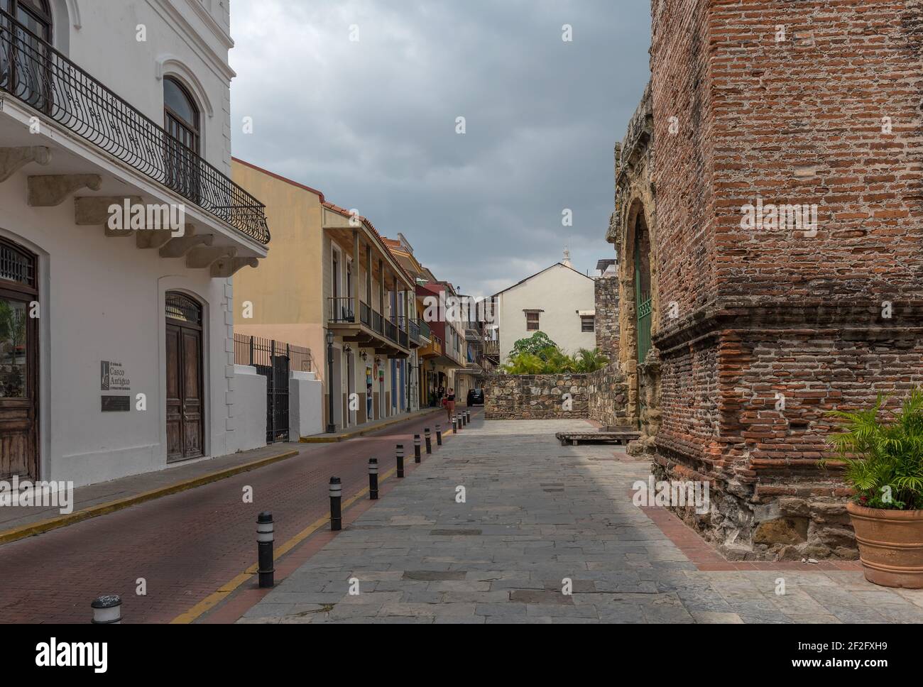Facciate di edifici nel centro storico, casco Viejo, Panama City Foto Stock