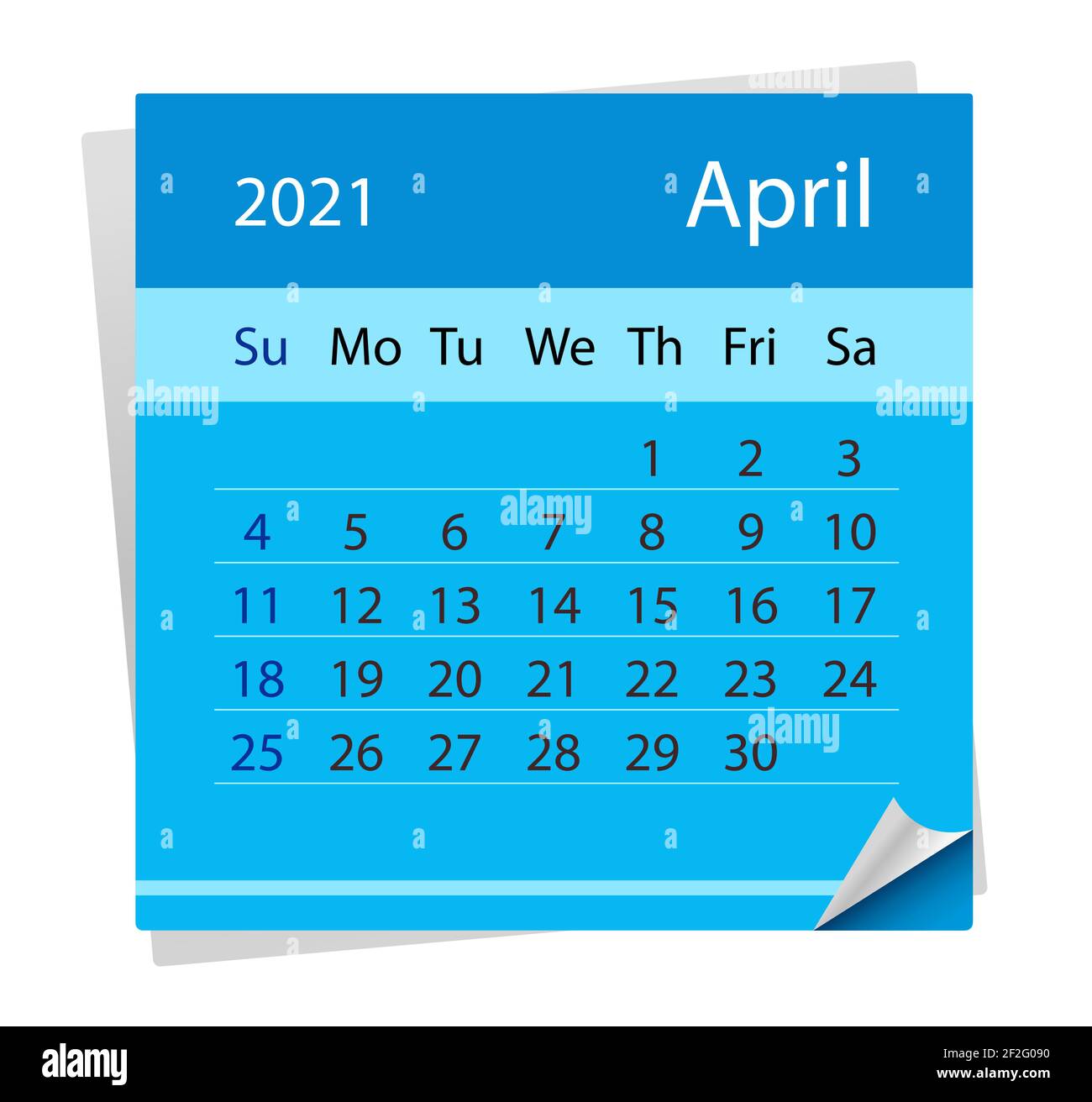 Calendario del mese di aprile 2021. Illustrazione vettoriale. La settimana inizia la domenica Illustrazione Vettoriale