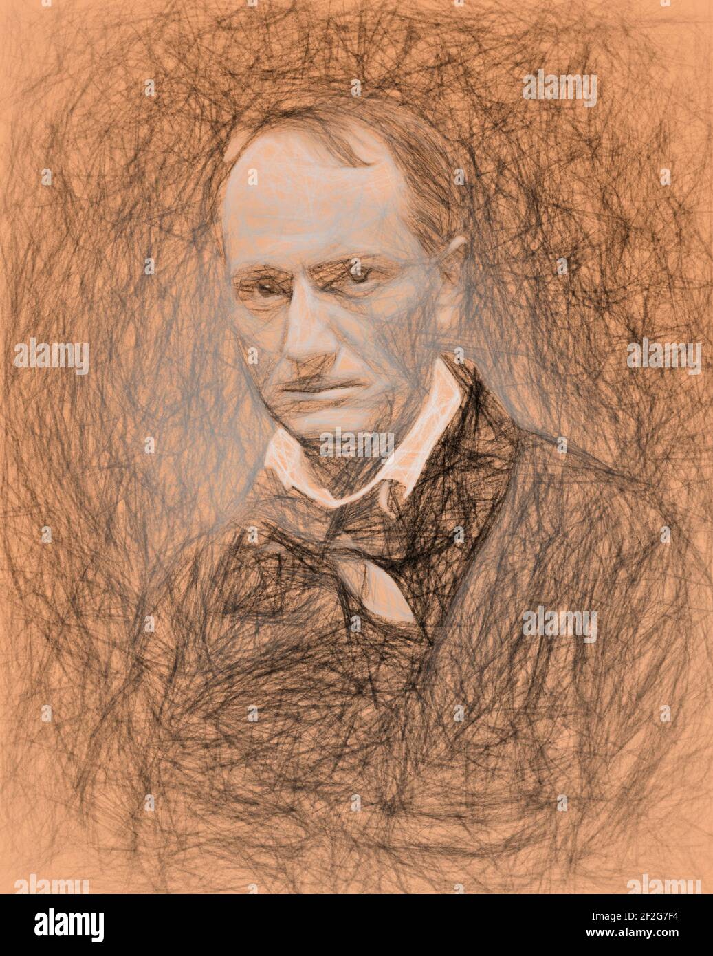 Charles Pierre Baudelaire, 1821 – 1867, poeta francese, ritratto di Étienne Carjat, 1863, modificato digitalmente Foto Stock