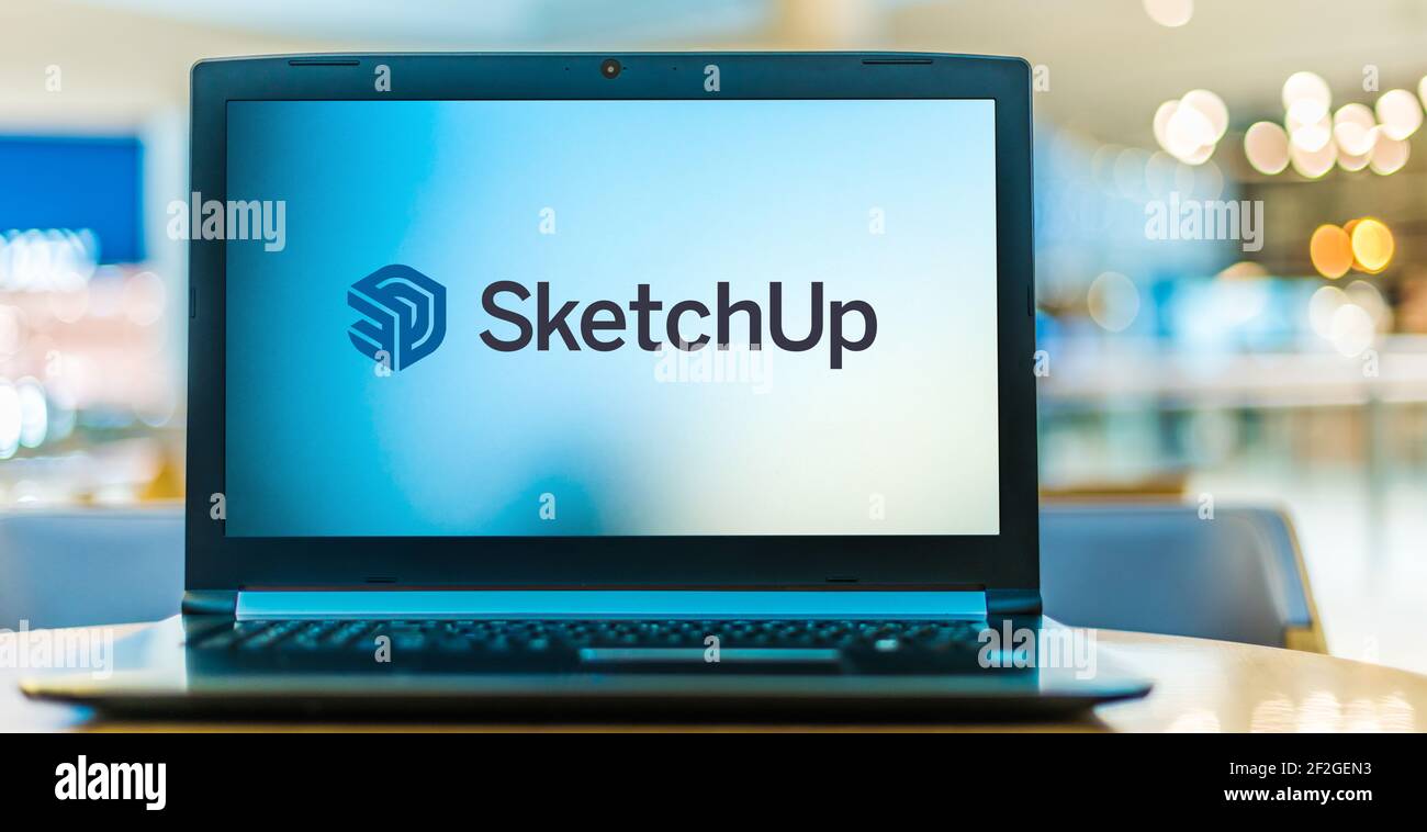 POZNAN, POL - 6 FEB 2021: Computer portatile con logo di SketchUp, un programma di modellazione 3D per applicazioni di disegno quali architettonica, Foto Stock