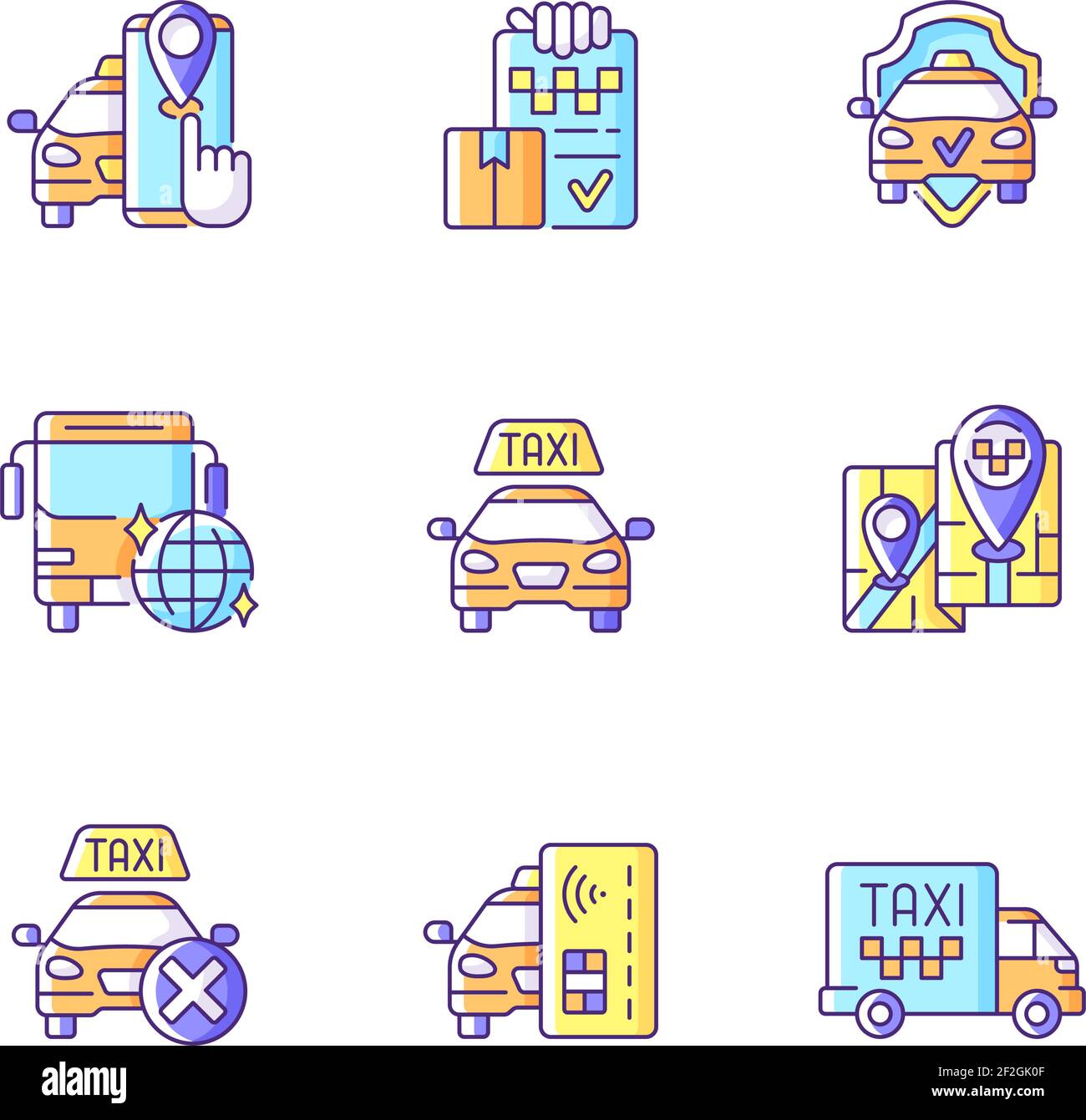 Set icone colore RGB servizio taxi Illustrazione Vettoriale