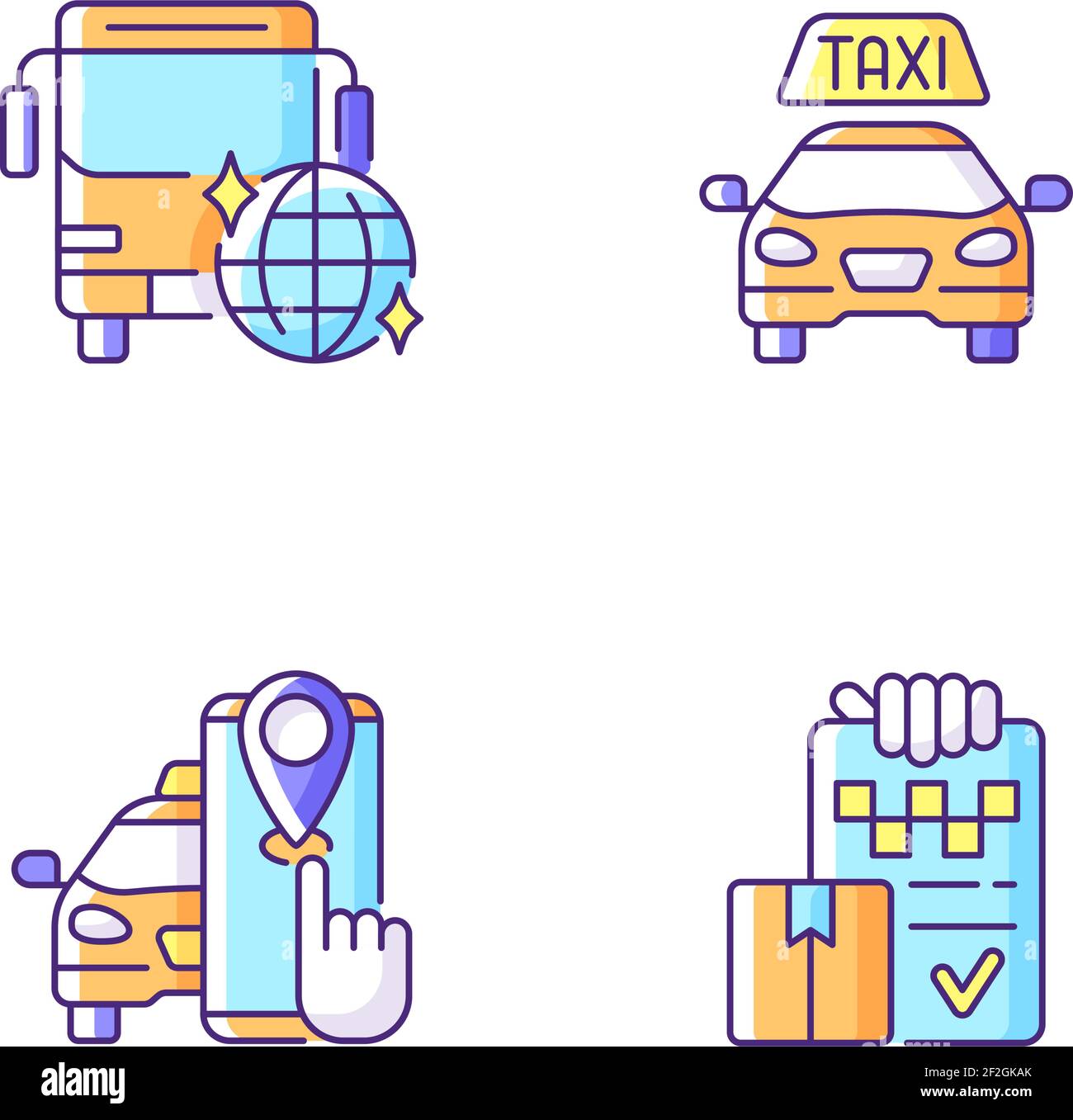 Set icone colore RGB servizio taxi Illustrazione Vettoriale