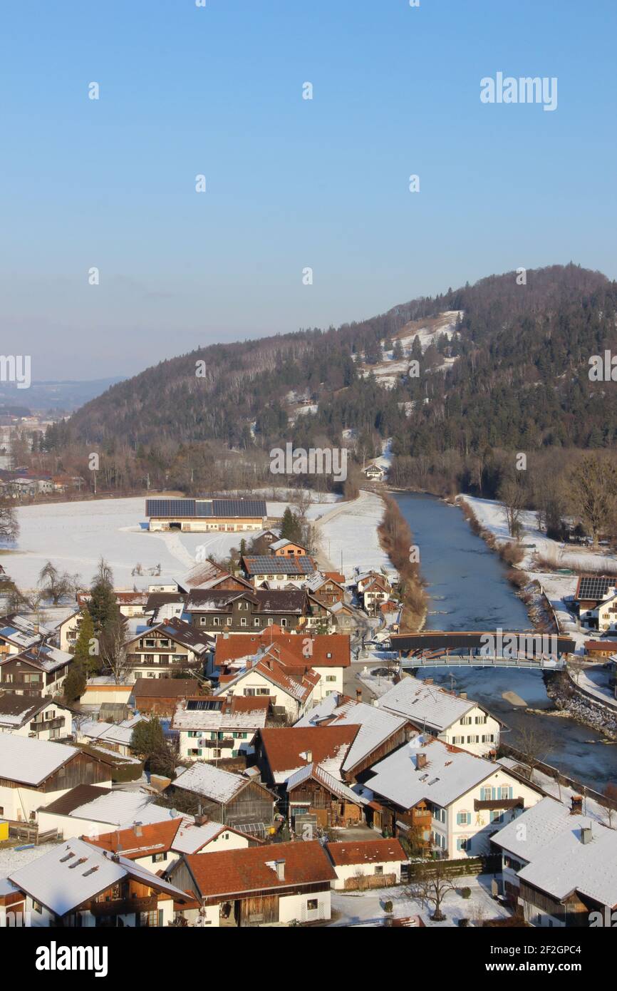 Walk in Eschenlohe, Europa, Germania, Baviera, alta Baviera, Werdenfelser Land, inverno, foto scattata da Vestbühel, Foto Stock
