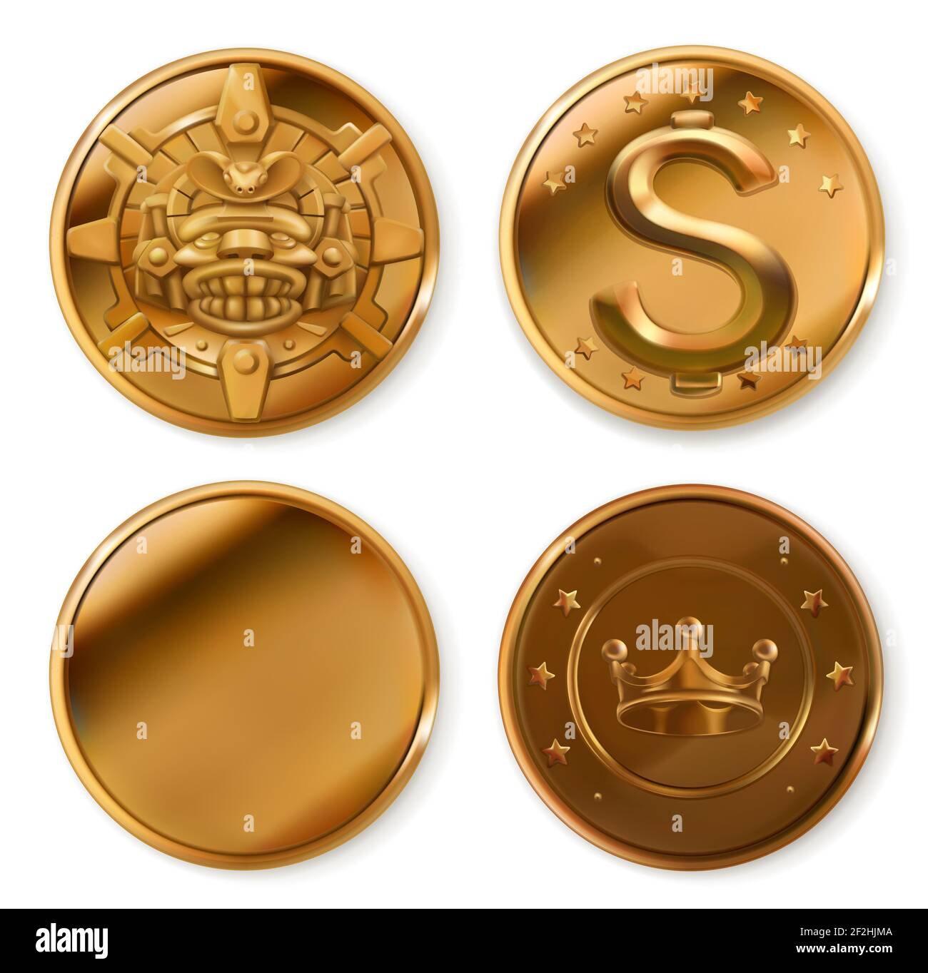 Monete d'oro. set di icone vettoriali 3d Foto Stock