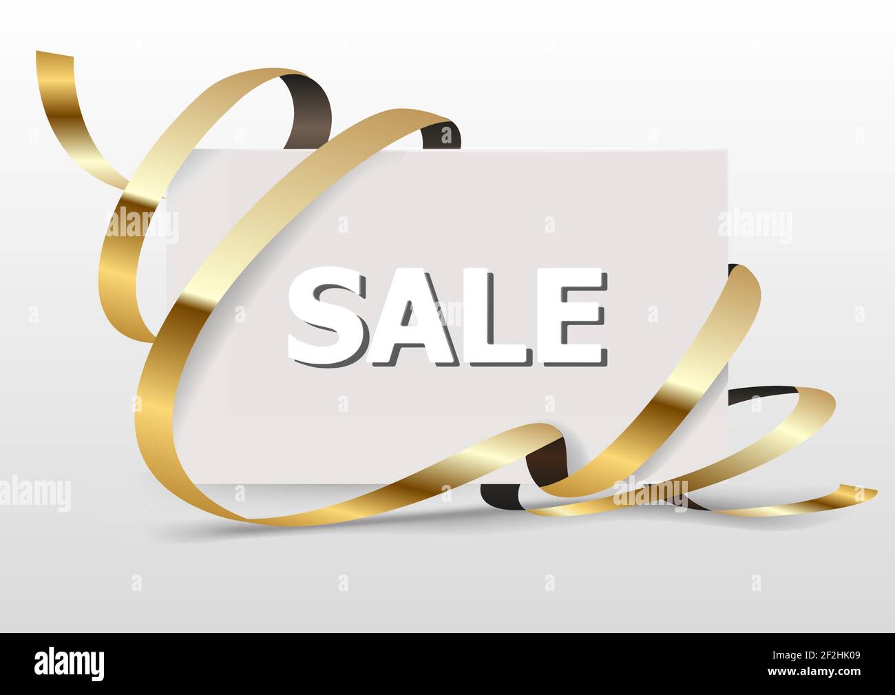 White paper con nastro dorato e testo di vendita. Vettore. Illustrazione Vettoriale