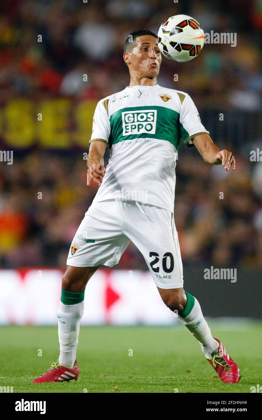 FC Barcelona 3-0 Elche, Faycal Farj (ELC) durante la partita di calcio la Liga tra FC Barcelona ed Elche CF, allo stadio Camp Nou di Barcellona, Spagna, domenica 24 agosto 2014. Foto Bagu Blanco / DPPI Foto Stock