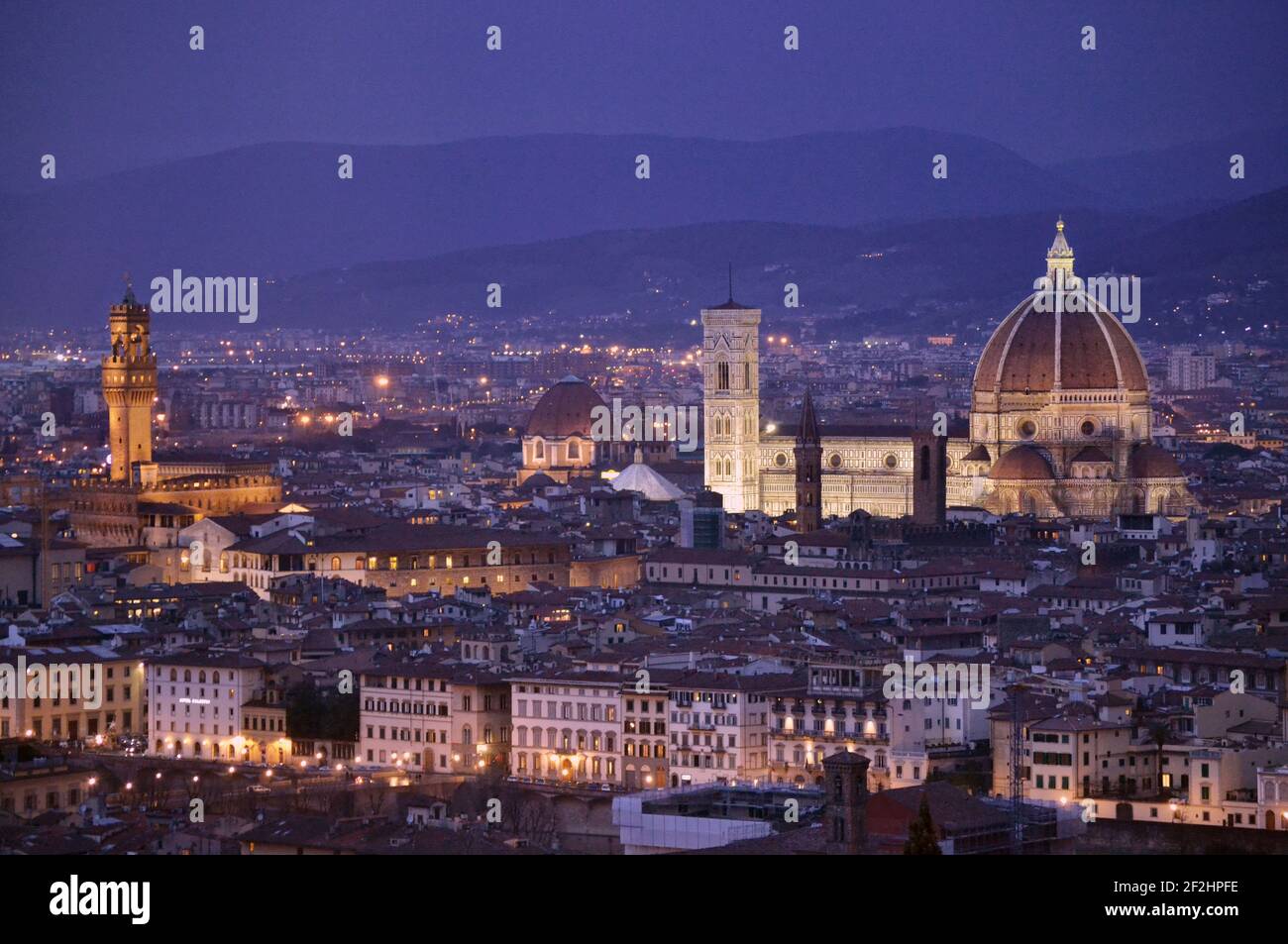 Vista aerea di Firenze al tramonto. Foto Stock