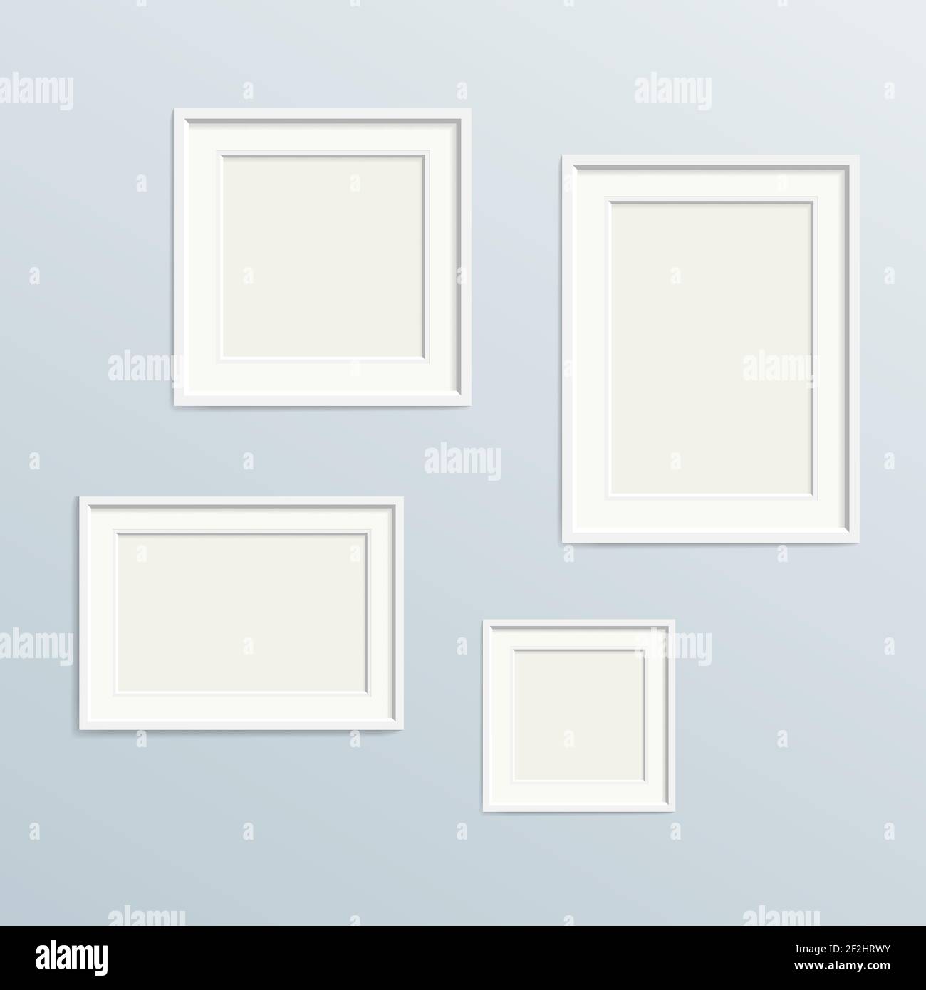 set di cornici vuote sulla parete, modello con illustrazione vettoriale dello spazio di copia Illustrazione Vettoriale