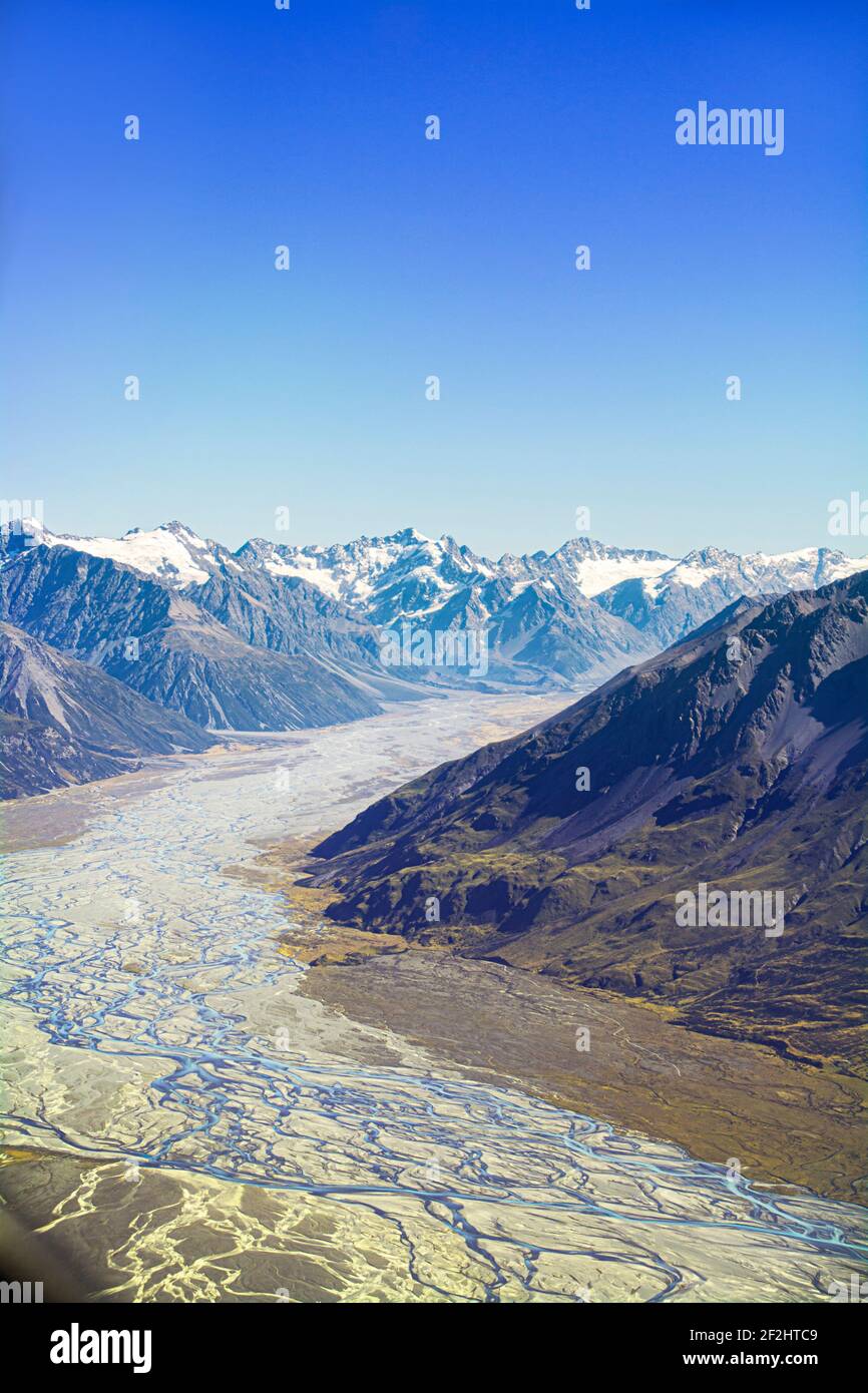 Vista sul fiume Glaciers, Nuova Zelanda, Isola del Sud Foto Stock