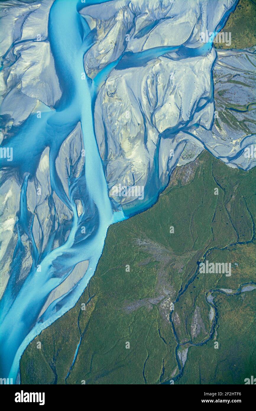 Vista sul fiume Glaciers, Nuova Zelanda, Isola del Sud Foto Stock