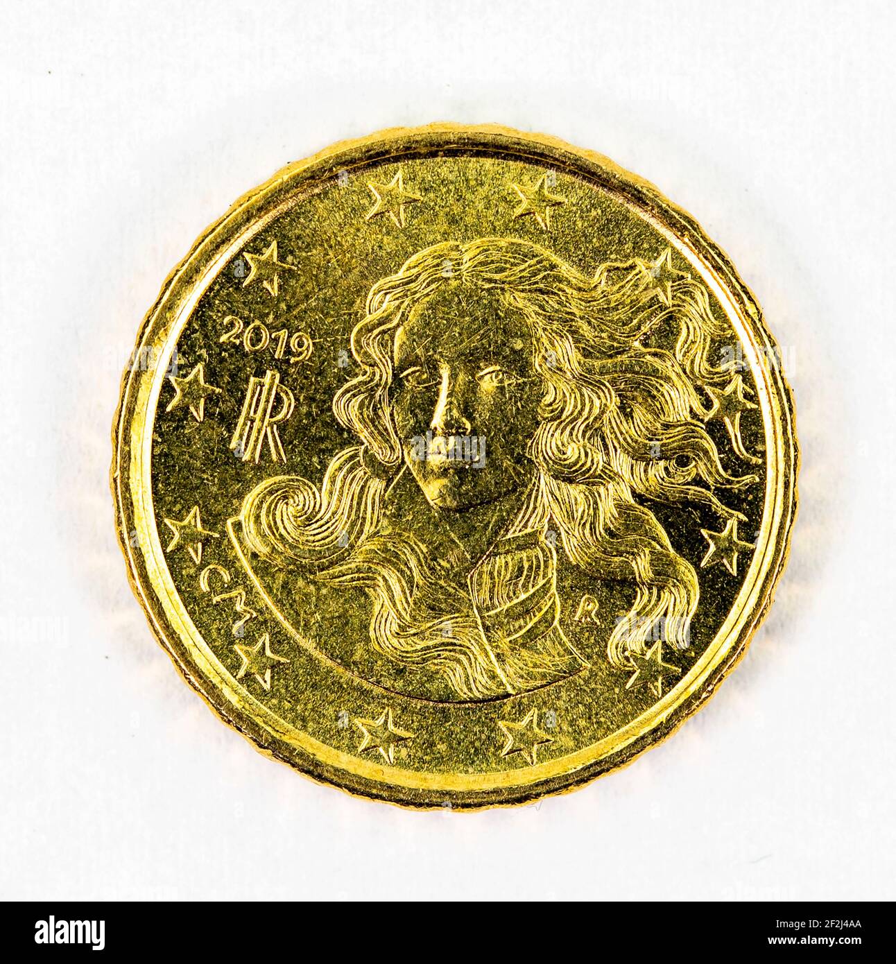 10 centesimi di euro sul retro su sfondo bianco Foto Stock