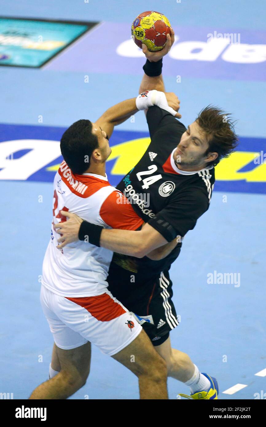 PALLAMANO - 23° CAMPIONATO MONDIALE MASCHILE IHF 2013 - GRUPPO A - TUNISIA V GERMANIA - PALACIO DE DEPORTES / GRANOLLERS (ESP) - 13/01/2013 - FOTO MANUEL BLONDAU / AOP STAMPA / DPPI - MICHAEL HAAB Foto Stock