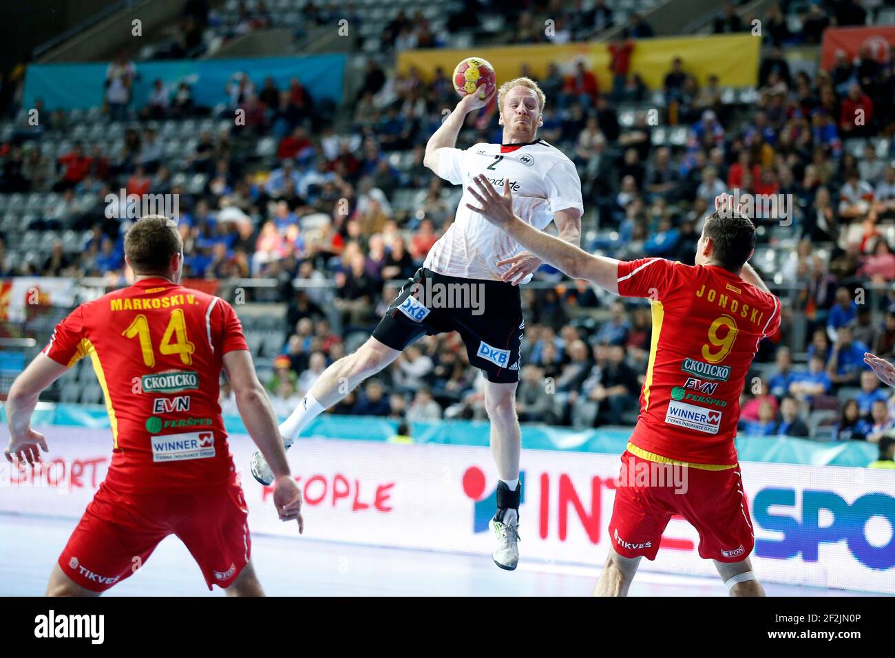 PALLAMANO - 23° CAMPIONATO MONDIALE MASCHILE IHF 2013 - 1/8 FINALE - GERMANIA V FYRO MACEDONIA - PALAU SAN JORDI / BARCELLONA (ESP) - 20/01/2013 - FOTO MANUEL BLONDAU / AOP PRESS / DPPI - STEFAN KNEER Foto Stock