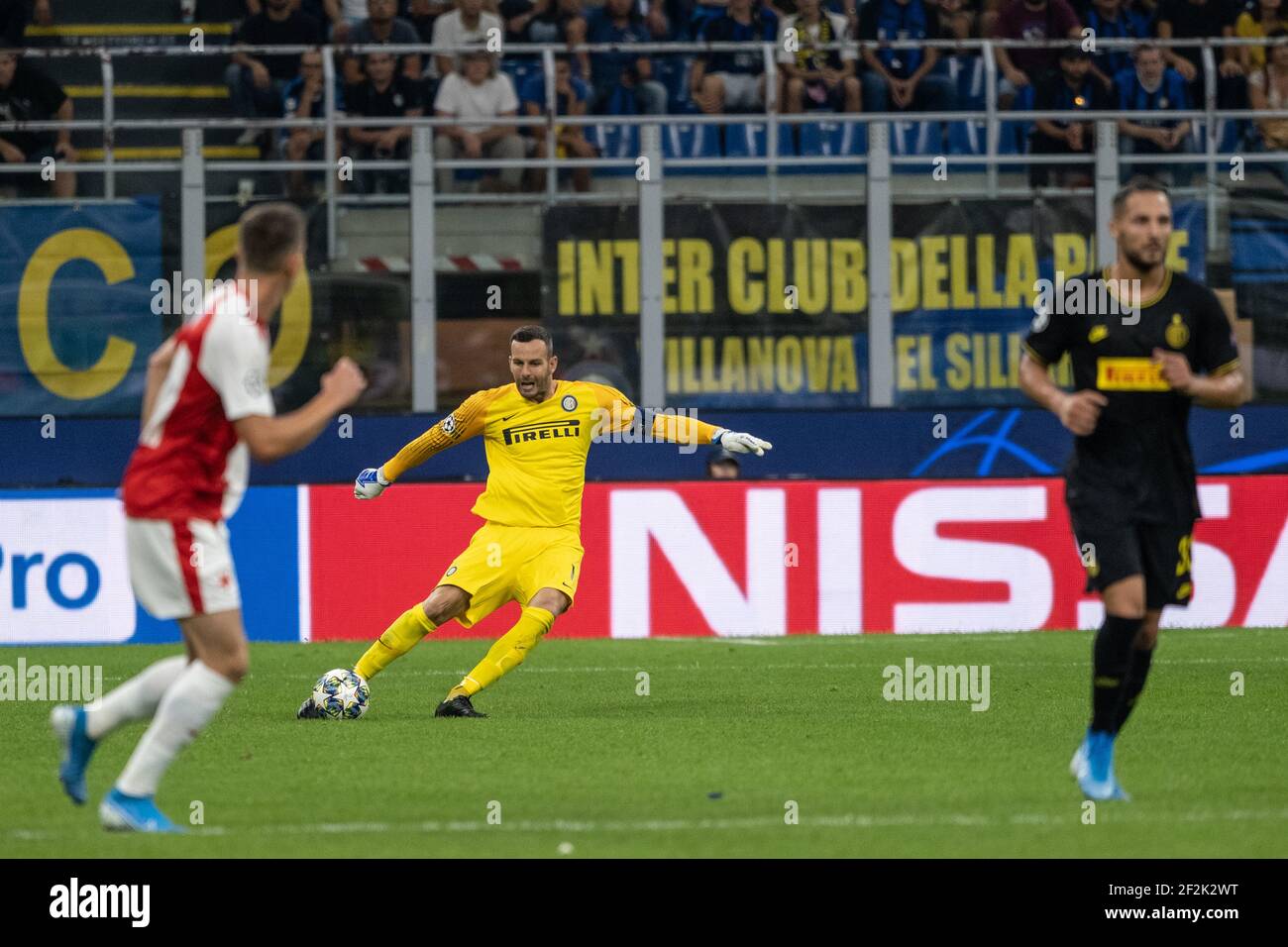 Samir Hananovic di Inter durante la partita di calcio del Gruppo F della UEFA Champions League Inter Milan vs Slavia Praga il 17 settembre 2019 allo stadio San Siro di Milano. Foto Morgese/Rossini/DPPI Foto Stock