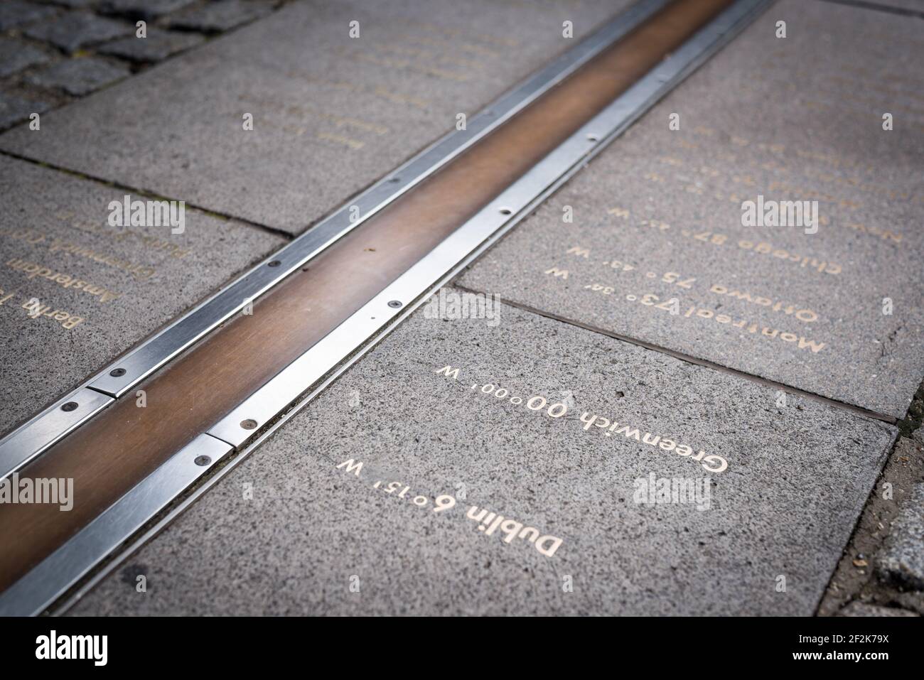 La linea Meridian nel Royal Observatory Museum, Greenwich, Londra. Foto Stock