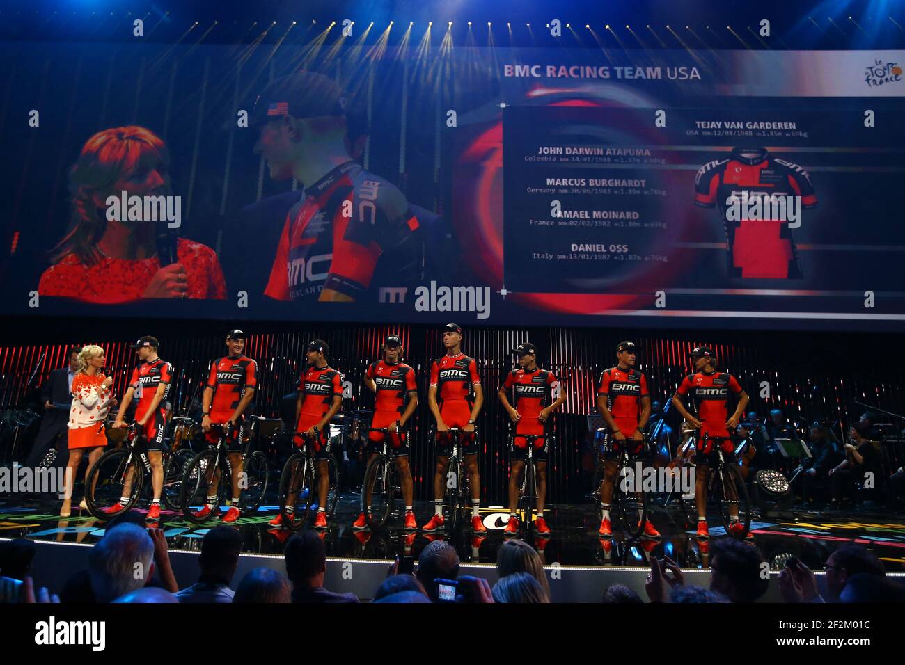 Il Team BMC Racing Team viene ritratto alla Leeds Arena durante la presentazione del Team prima del Tour of France, UCI World Tour 2014, Leeds (GBR), il 3 luglio 2014 - Foto Manuel Blondau / AOP Press / DPPI Foto Stock