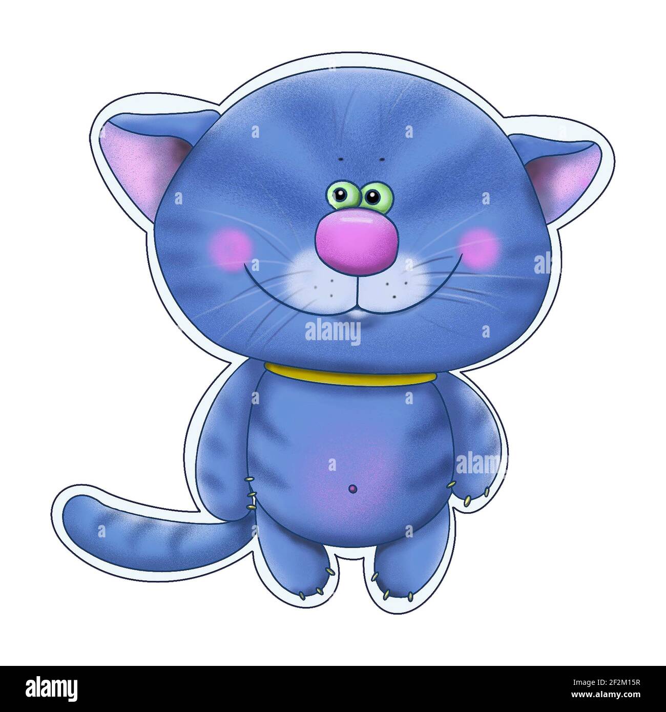 Il carino adesivo blu gatto sorridente Foto Stock