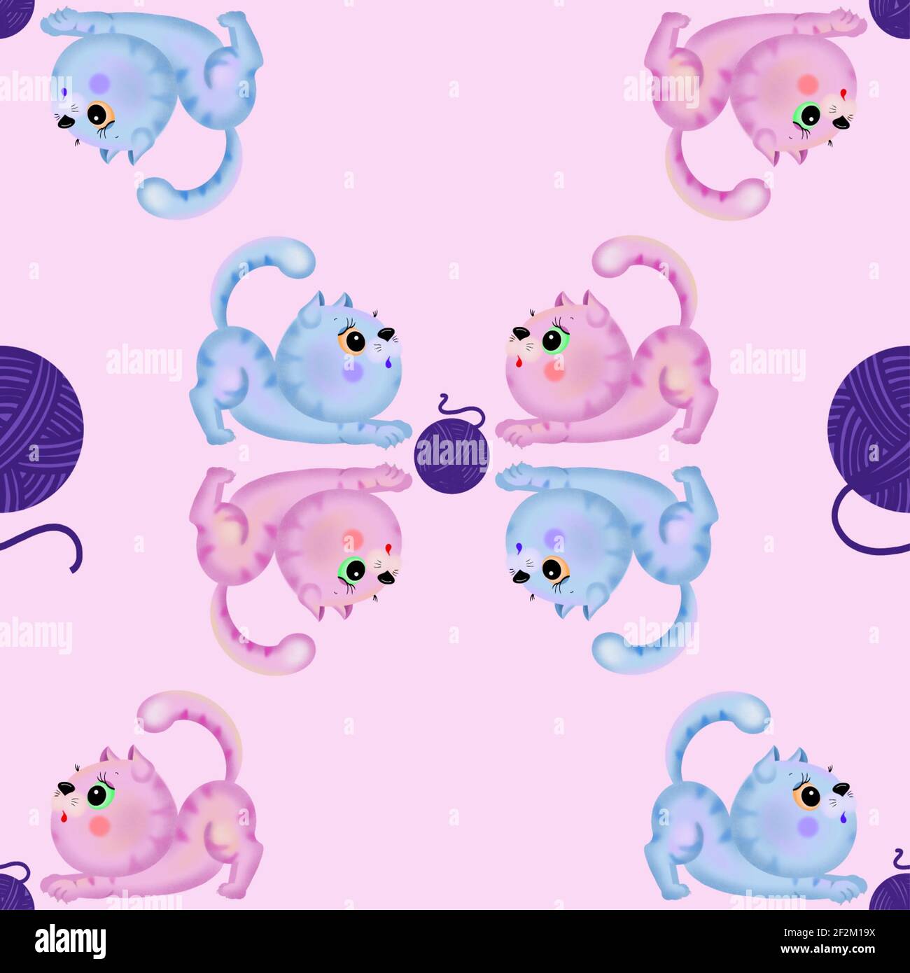 I gattini divertenti dal motivo senza giunture giocano con una palla Foto Stock