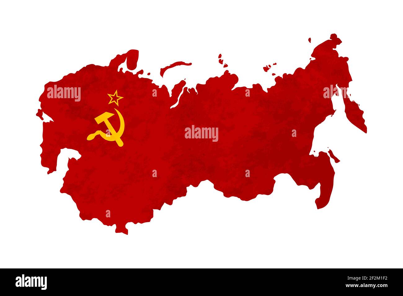 Silhouette del paese dell'URSS, falce sovietica e simbolo del martello in rosso Illustrazione Vettoriale