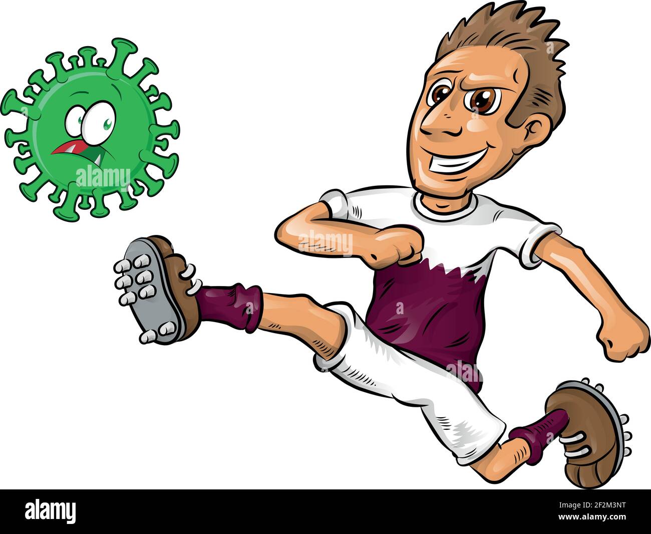 il personaggio del calciatore qatar calcia covid-19. illustrazione vettoriale Illustrazione Vettoriale