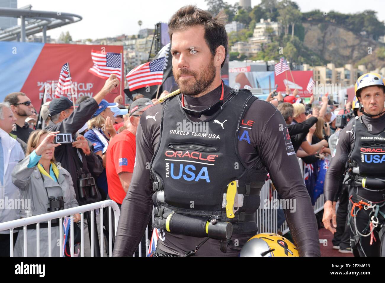 Ben Ainslie è stato nominato stratega invece di John Kostecki su Defender Oracle Team USA - qui prima del quinto giorno della Coppa America 34 vela fuori San Francisco (Stati Uniti occidentali), 14 settembre 2013 - Foto : Christophe Favreau / DPPI - Foto Stock