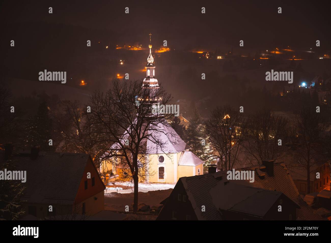 Germania, Sassonia, Monti ore, Seiffen bei Nacht Foto Stock