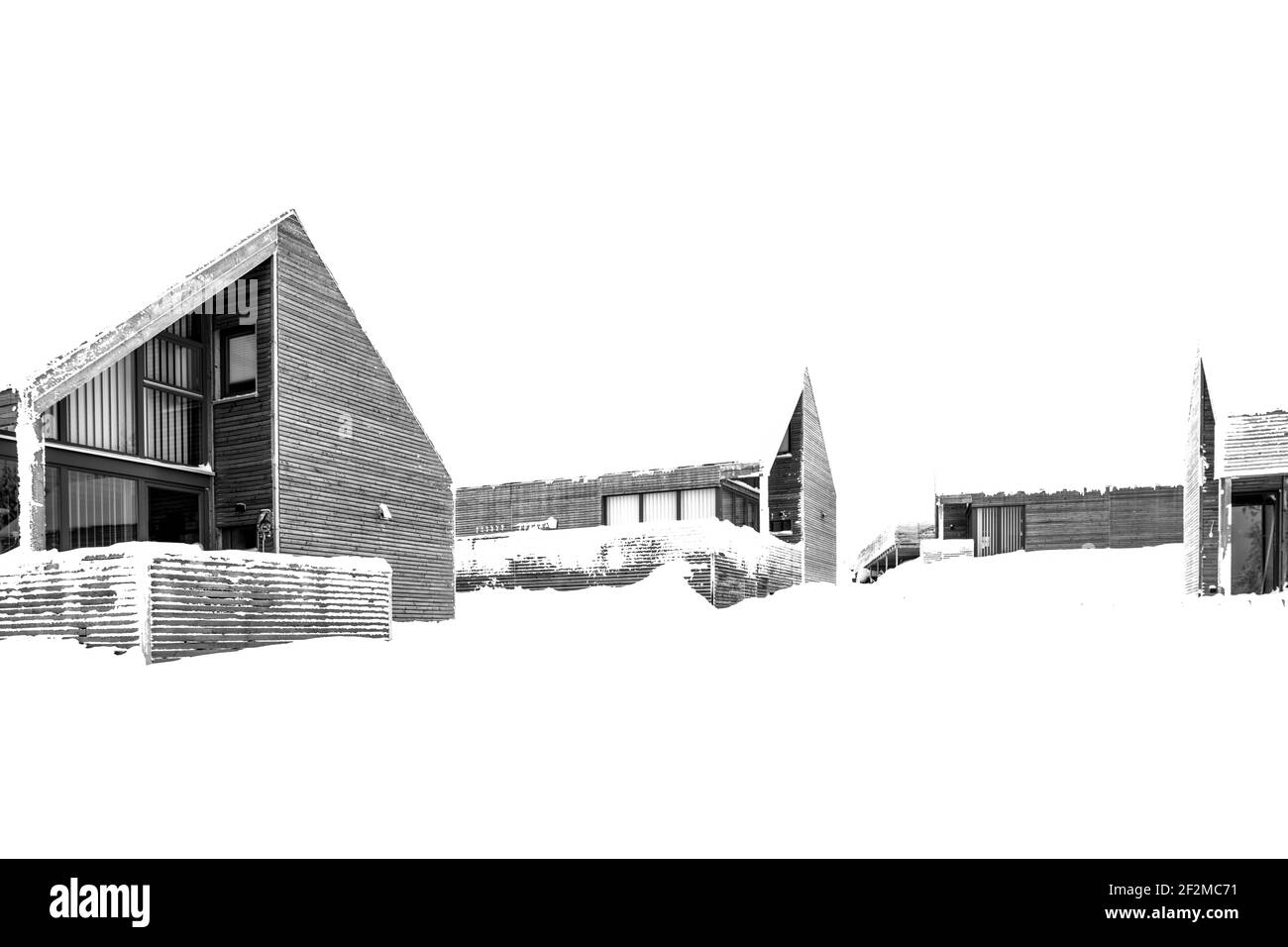 Parco vacanze, Wasserkuppe, inverno, facciata casa, architettura, Ghiacciato, gelo, neve, Rhoen, Assia, Germania, Europa, Foto Stock