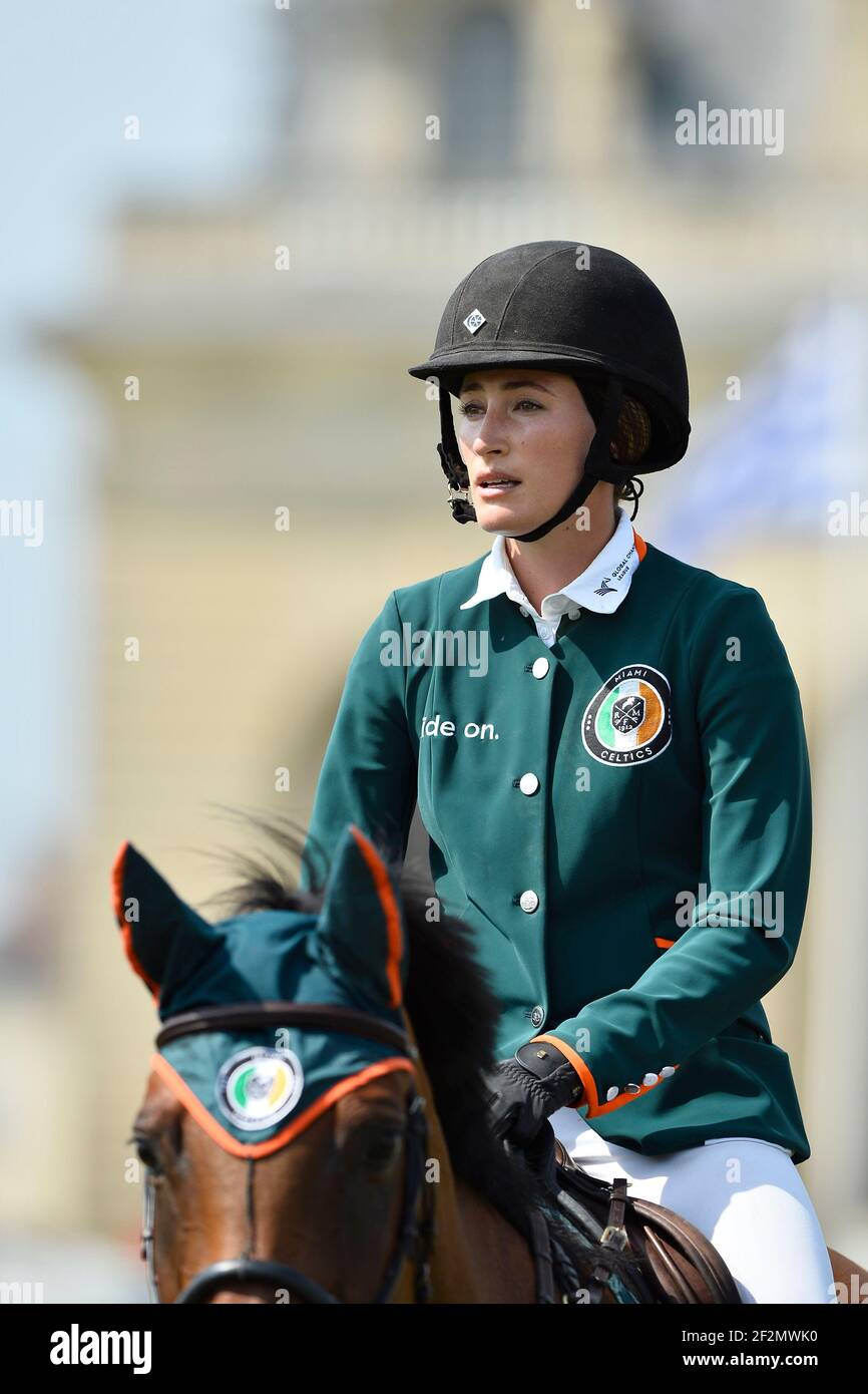Jessica Springsteen (usa) in sella a Zecilie durante il Jumping Chantilly, Longines Global Champions Tour 2018, dal 12 al 15 luglio 2018 a Chantilly, Francia - Foto Christophe Bricot / DPPI Foto Stock