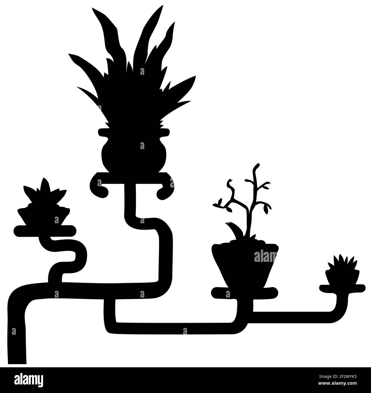 Piante in vaso decorazione angolare silhouette design elemento nero, illustrazione vettoriale, orizzontale, isolato Illustrazione Vettoriale