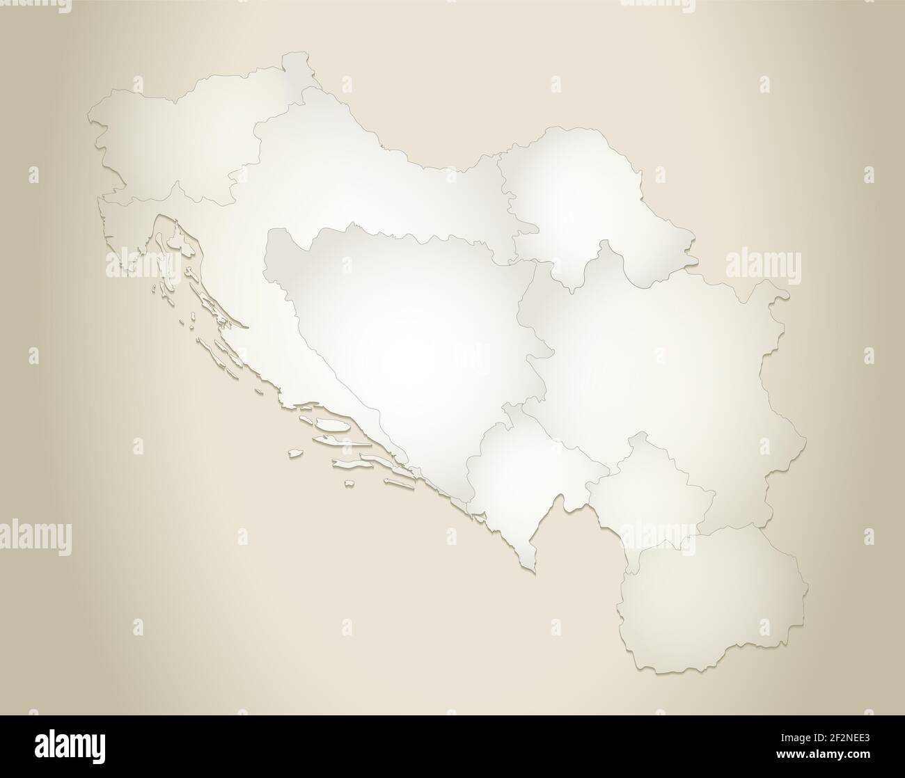 Carta della Iugoslavia, divisione amministrativa con nomi, sfondo bianco della vecchia carta Foto Stock