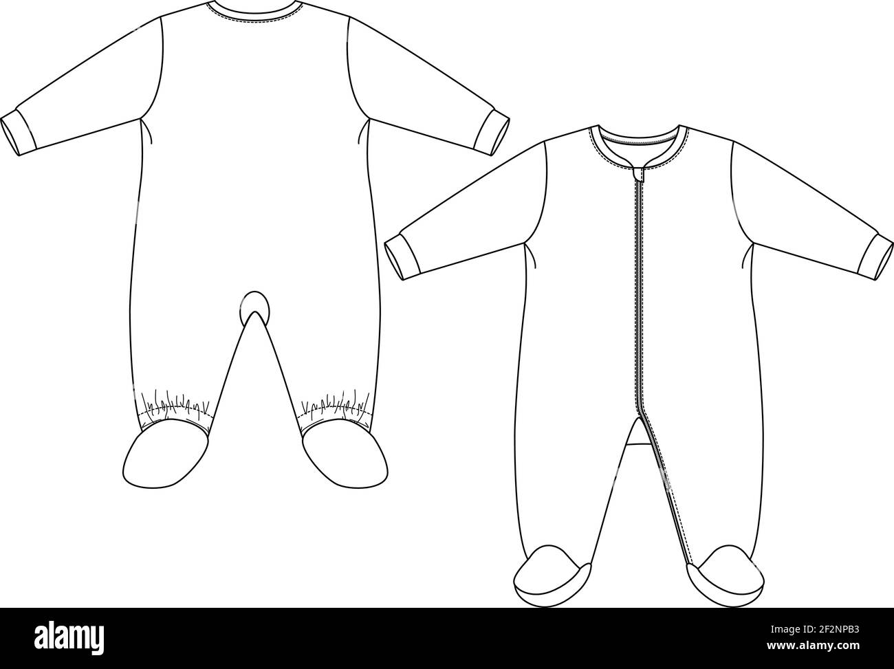 Vettore Baby Sleeper. Apertura a cerniera. Elementi di abbigliamento Layette per neonati. Modello di schizzo piano di moda. Illustrazione tecnica della moda. Illustrazione Vettoriale