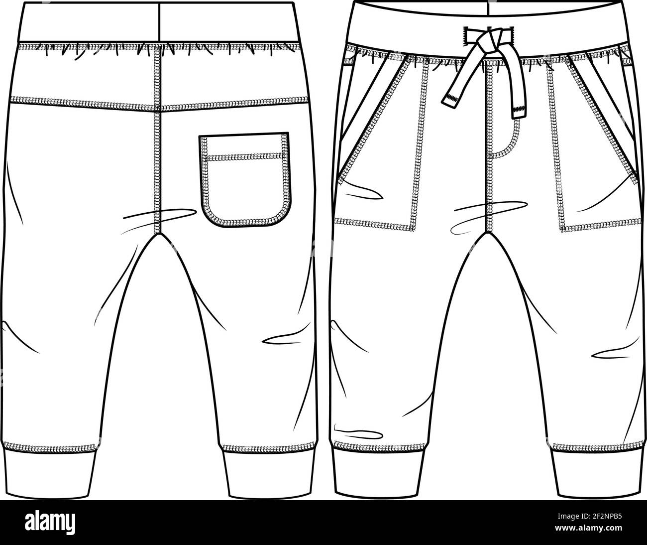 Baby Boys in pile Jogger Pant modello di schizzo piatto alla moda. Illustrazione tecnica della moda. CAD di pantaloni in maglia Illustrazione Vettoriale