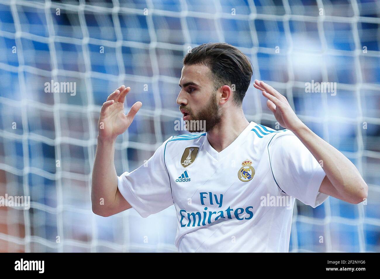 Real Madrid's Spanish Forward Borja Mayoral reagisce durante il campionato spagnolo Liga Football Match tra Real Madrid CF e RC Deportivo il 21 gennaio 2018 allo stadio Santiago Bernabeu di Madrid, Spagna - Foto Benjamin Cremel / DPPI Foto Stock