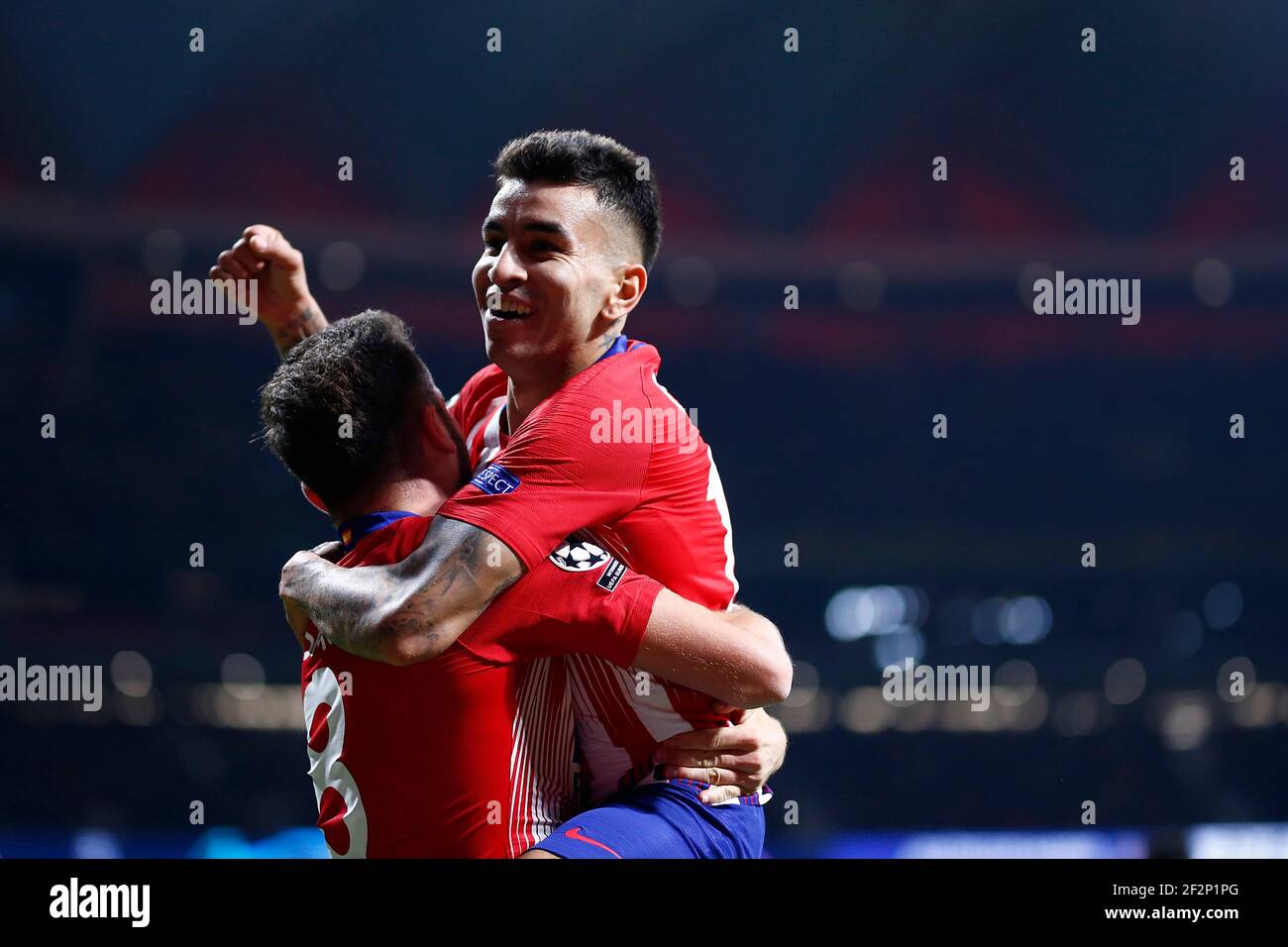 Il centrocampista spagnolo dell'Atletico Madrid Saul Niguez festeggia dopo aver segnato durante la UEFA Champions League, la partita di calcio del Gruppo A tra Atletico de Madrid e Borussia Dortmund il 6 novembre 2018 allo stadio Metropolitano di Madrid, Spagna - Foto Benjamin Cremel / DPPI Foto Stock