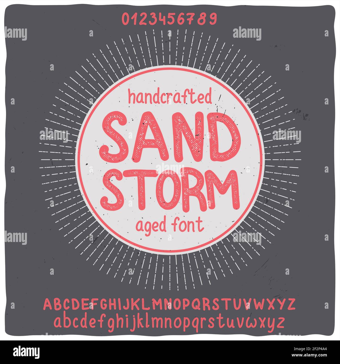 Carattere di stile dell'etichetta originale denominato 'Sand Storm'. Buon carattere artigianale per qualsiasi design di etichette. Illustrazione Vettoriale