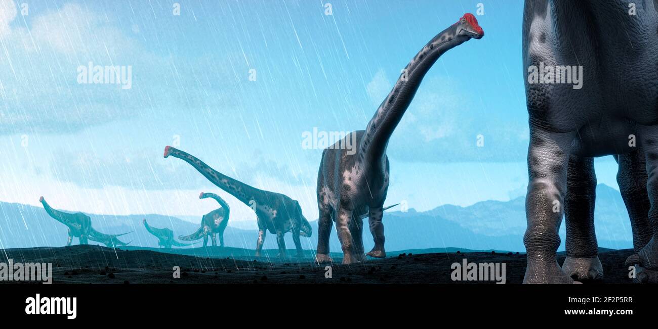 Arwork di un gregge di titanosauri Foto Stock