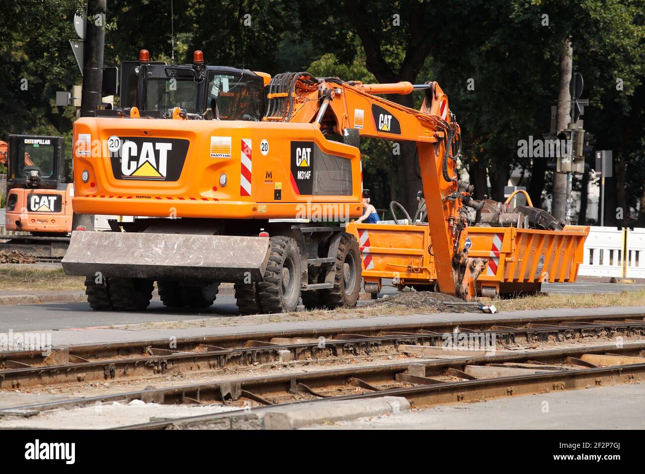 Lavori di costruzione di strade, lavori di costruzione di binari, rotaie, Brema, Germania, Europa Foto Stock