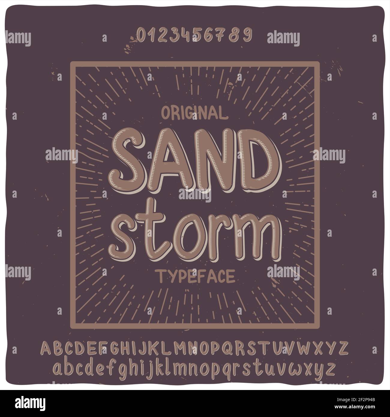 Carattere di stile dell'etichetta originale denominato 'Sand Storm'. Buon carattere artigianale per qualsiasi design di etichette. Illustrazione Vettoriale