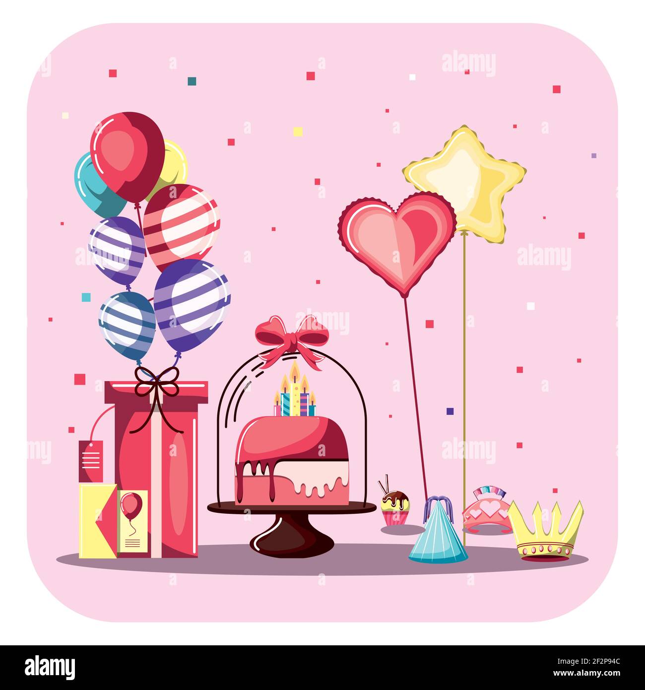 carta regalo palloncini torta di compleanno Immagine e Vettoriale