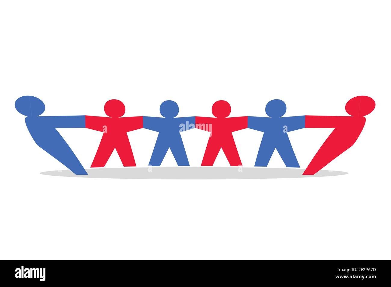 Estrema, sinistra e destra, divise figure politiche democratiche astratte conservatrici e liberali alternate in una linea che si contrappone Foto Stock