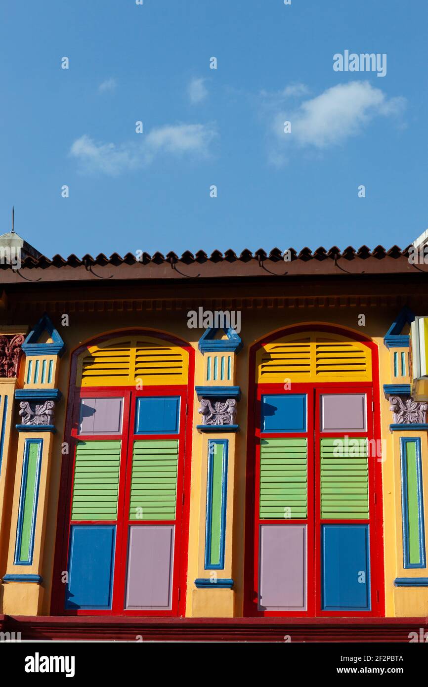 Singapore colorata architettura in Little India. Foto Stock