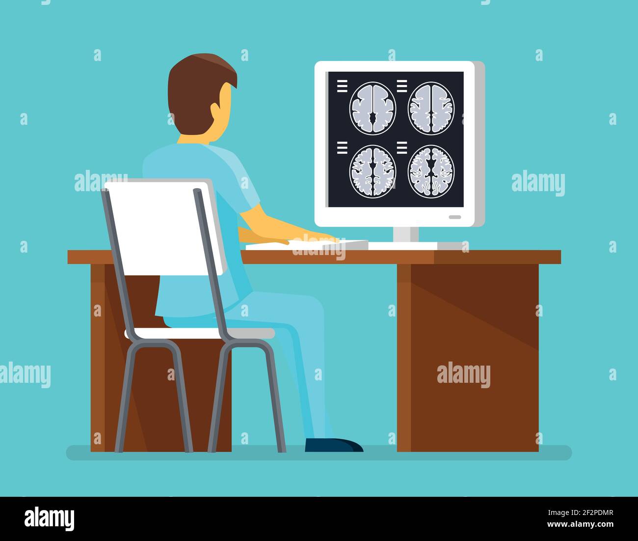 Il medico ricerca i risultati della scansione RM. Concetto di vettore sanitario e sanitario. Brain scan, ricerca cervello mri illustrazione professionale Illustrazione Vettoriale