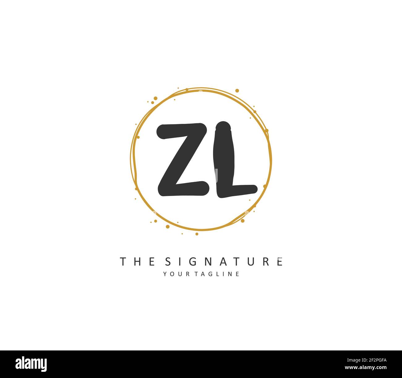 Scritta a mano e logo della firma della lettera iniziale ZL. Un logo iniziale di calligrafia concettuale con elemento modello. Illustrazione Vettoriale