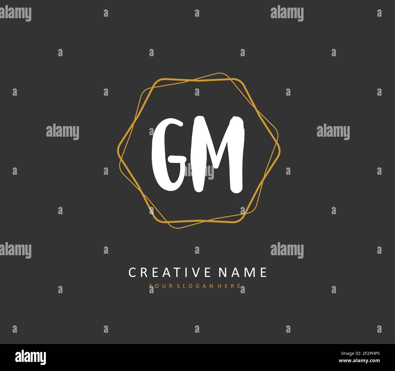 G M GM scrittura a mano della lettera iniziale e logo della firma. Un logo iniziale di calligrafia concettuale con elemento modello. Illustrazione Vettoriale